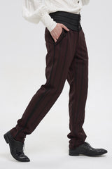 Red Retro Mid High Waist Micro Elastic Striped Woven Stitching Three Dimensional Jacquard Men's Gothic Trousers - Product - 2