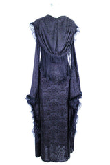 Black Gothic Big Cuffs Stretchy Floral Off The Shoulder Hooded Long Womens Dress - Product - 9