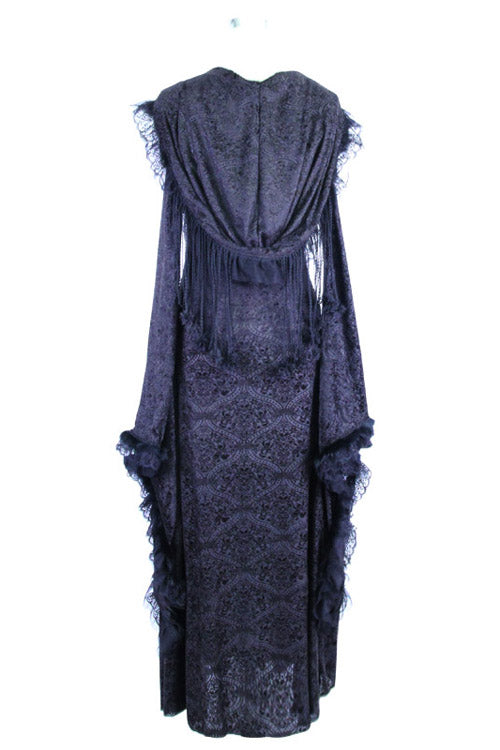 Black Gothic Big Cuffs Stretchy Floral Off The Shoulder Hooded Long Womens Dress - Product - 9