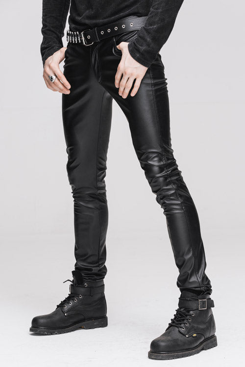 Black Wear Synthetic Leather Basic Model Punk Tight Mens Pants - Product - 4