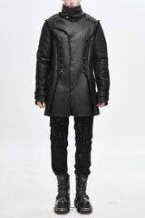 Black Winter High Collar Unedged Thick Mens Punk Coat - Black - 1