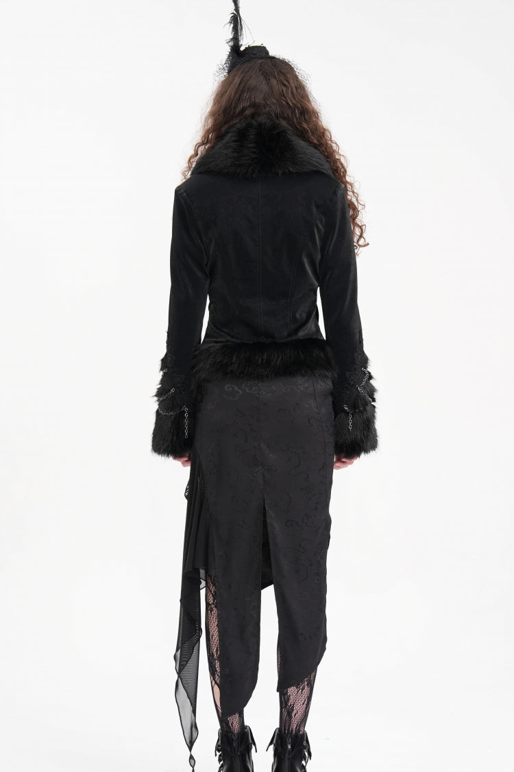 Black Faux Fur Bucket-up Chain Women's Gothic Jacket - Product - 5