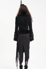 Black Faux Fur Bucket-up Chain Women's Gothic Jacket - Product - 5