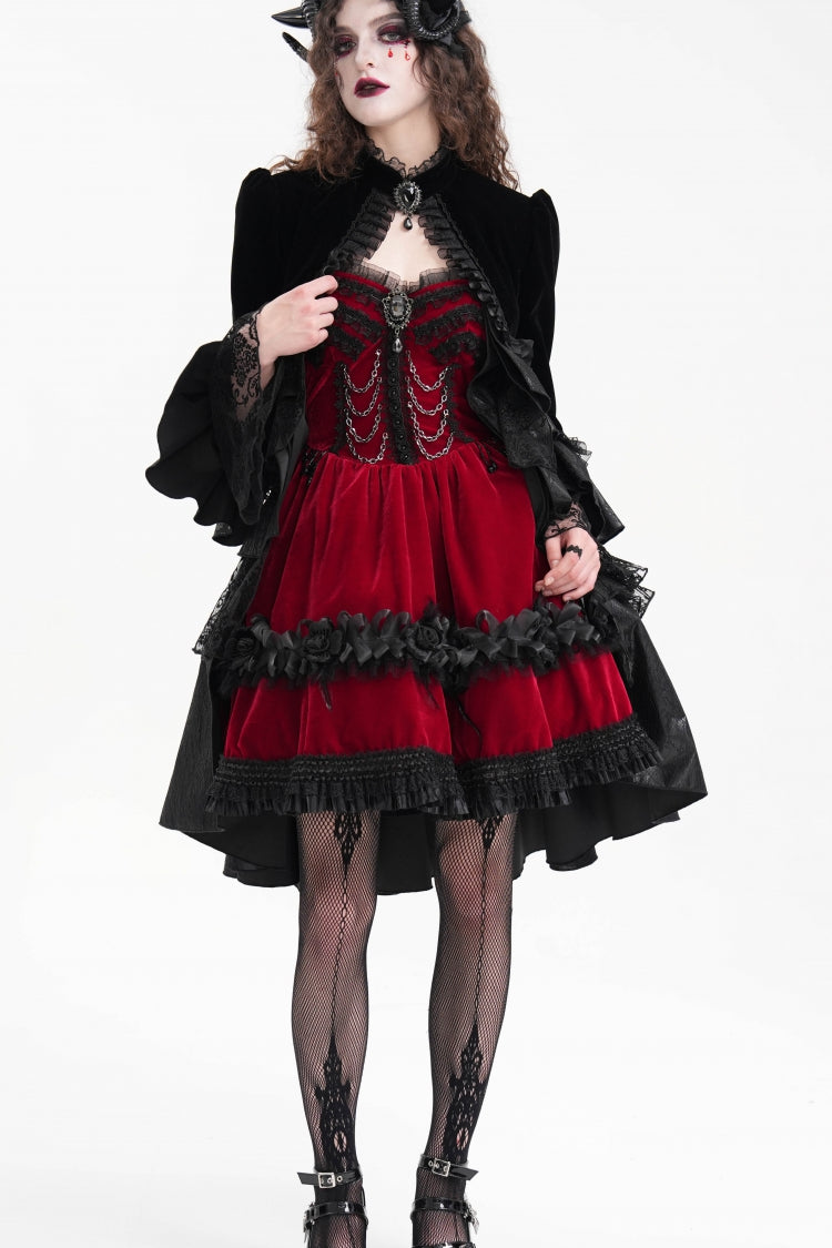 Black Long Sleeves Ruffle Lace Mesh Women's Gothic Jacket - Product - 2