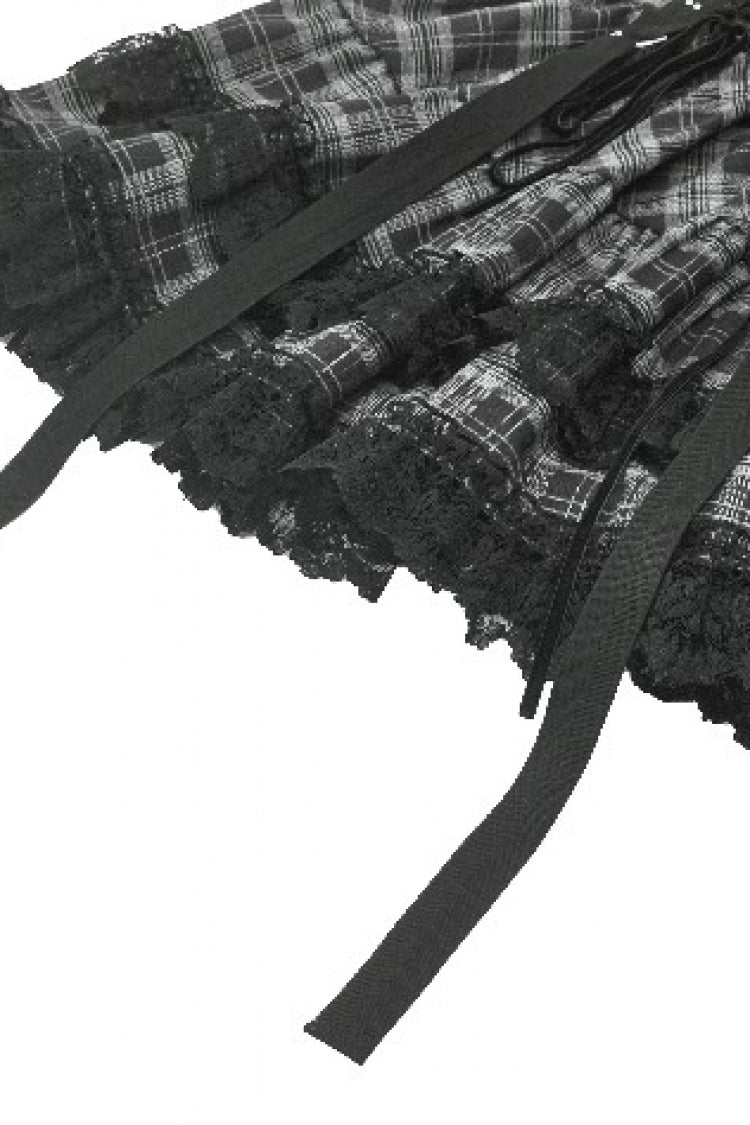 Grey Sleeveless Layered Lace Hem Plaid Women's Punk Party Slip Dress Graduation Dress - Product - 15