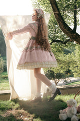Pink [Solitary Orchid In Quiet Valley] Long Sleeves Multi-Layered Embroidery Bowknot Sweet Lolita Dress - Product - 7