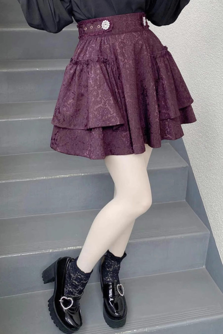 Jacquard Dark Pattern Bowknot Sweet Jirai Kei Japanese Lolita Skirt 3 Colors - Product - 5