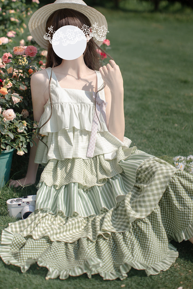 Green [Go To The Forest] Multi-Layered Print Ruffle Holiday Sweet Lolita Jsk Dress - Product - 10