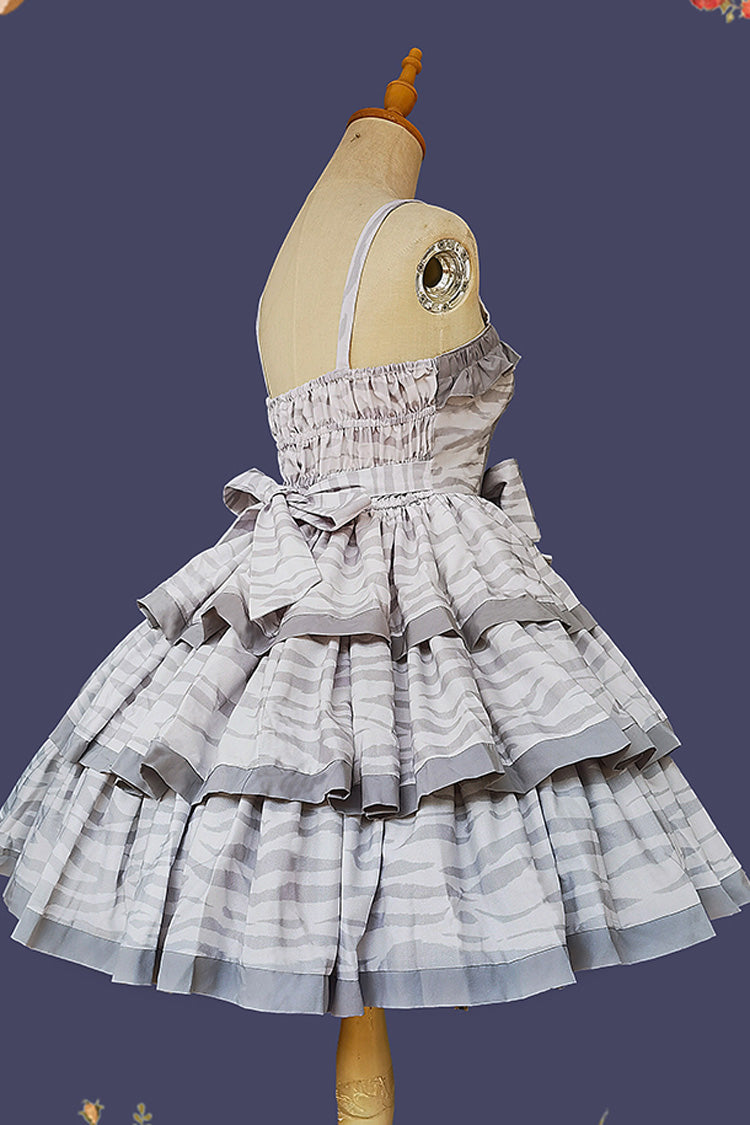 Grey [Cloth Cat] Triple-Layered Print Ruffle Bowknot Sweet Lolita Dress - Product - 7