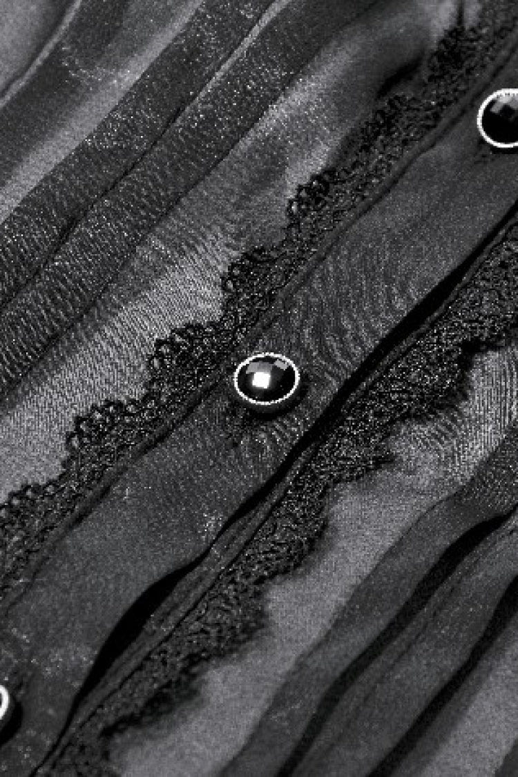 Black Deep V Collar Short Puff Sleeves Multi-Layered Ruffled Lace Sheer Women's Gothic Blouse - Product - 17