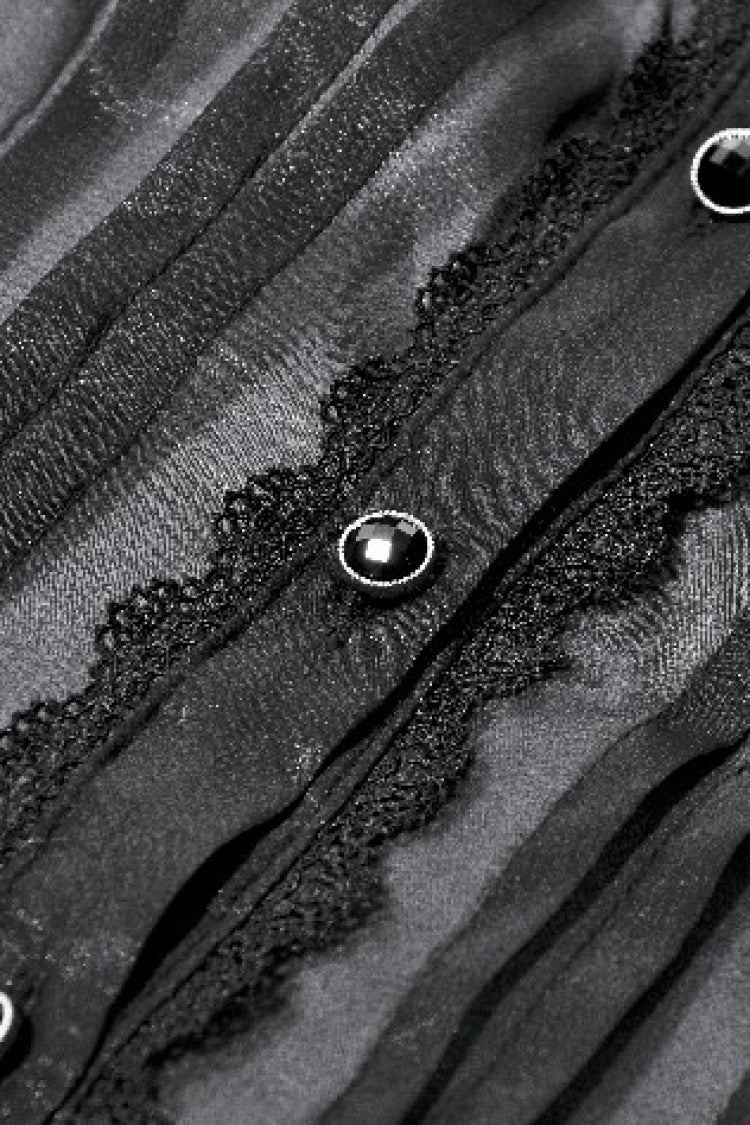 Black Deep V Collar Short Puff Sleeves Multi-Layered Ruffled Lace Sheer Women's Gothic Blouse - Product - 17