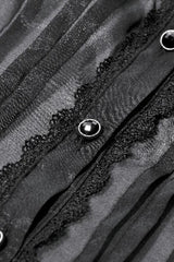 Black Deep V Collar Short Puff Sleeves Multi-Layered Ruffled Lace Sheer Women's Gothic Blouse - Product - 17