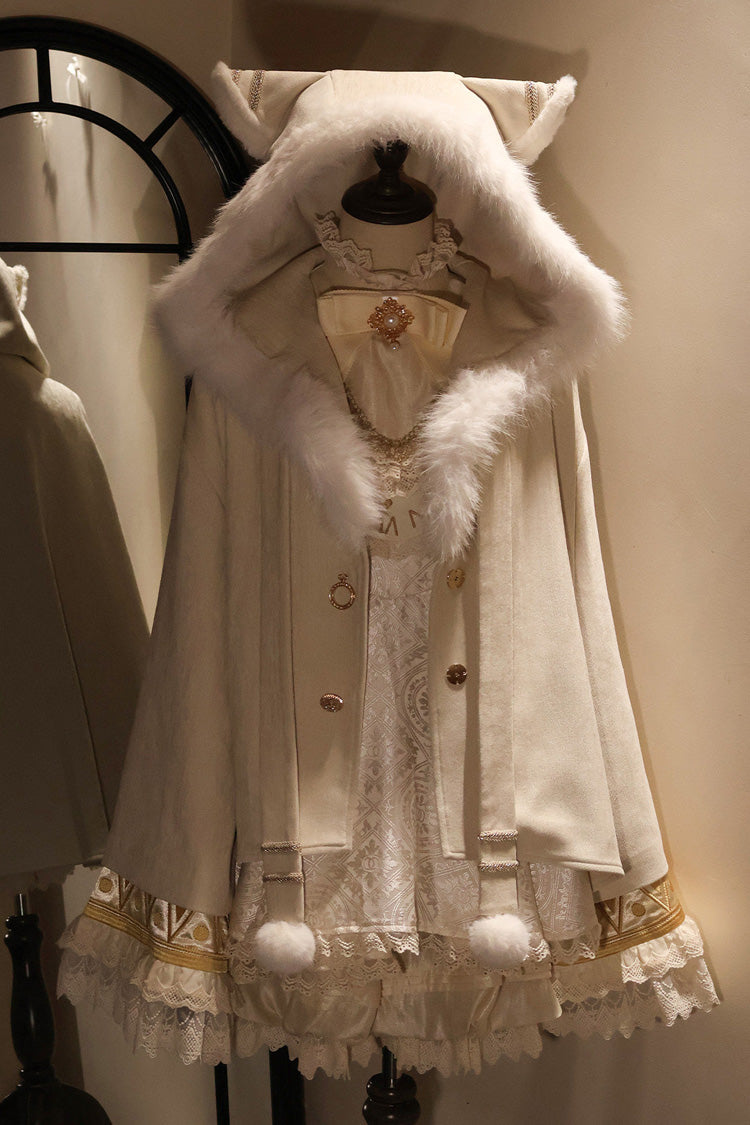 Beige [Clock of Reincarnation Cycles] Cat Ears Magic Hooded Sweet Lolita Coat Cloak - Product - 9