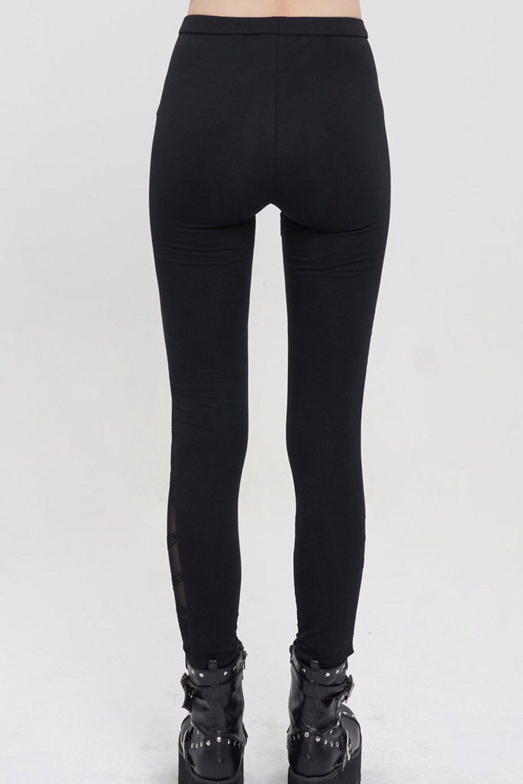 Black Detachable Knitted Fabric Splicing Printing Mesh Women's Punk Leggings - Product - 5