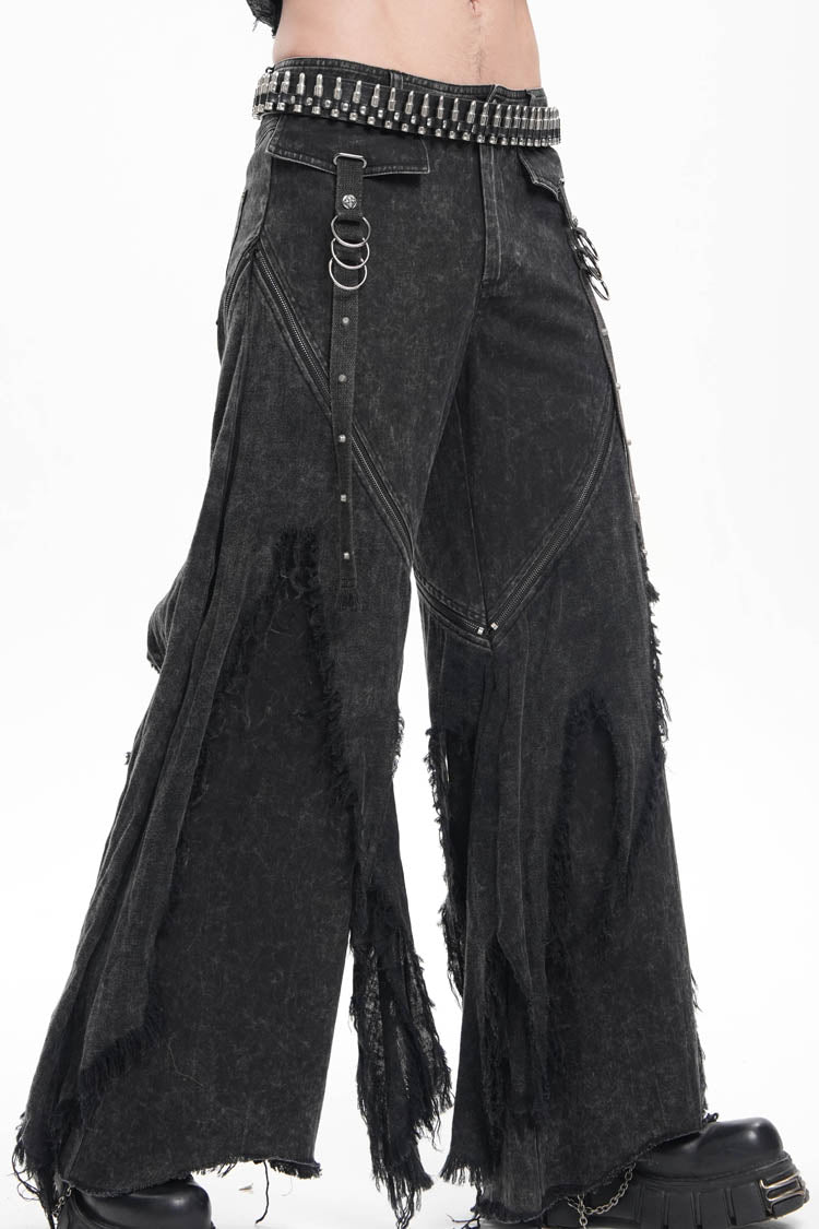 Black Ripped Rings Studs Men's Gothic Pants - Product - 4
