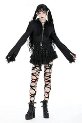 Black Layered Lace Mesh Lace-Up Zippered Women's Punk Mini Skirt - Product - 6