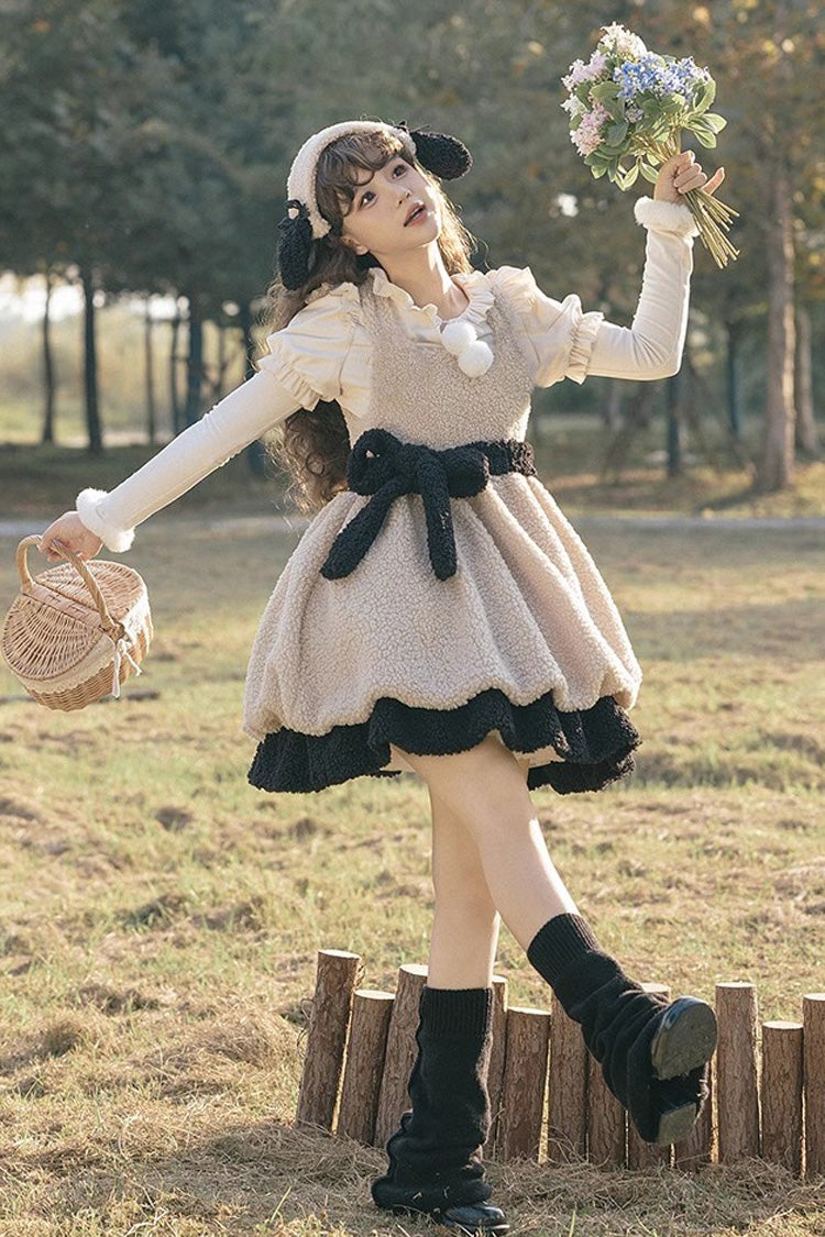 Ivory Cute Ollie The Sheep Autumn Winter Sweet Lolita Jsk Dress - Product - 6