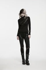 Black Cut-Out Lace Lace-Up Slim Fit Women's Punk Cool Pants - Product - 5
