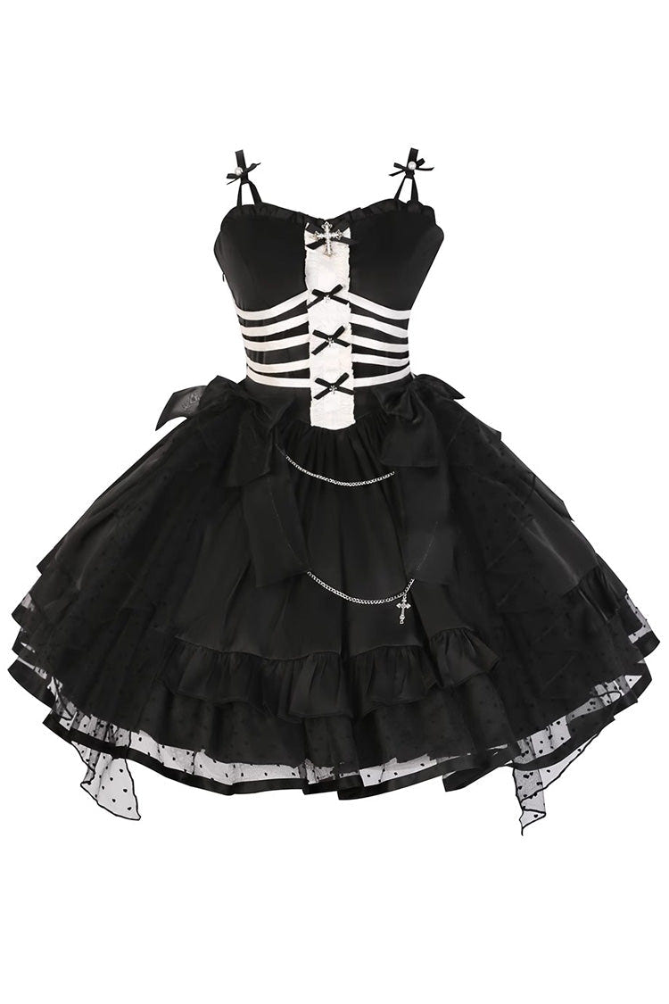 Black Prisoner Illusion Long Sleeves Multi-layer Ruffle Bowknot Gothic Princess Lolita Jsk Dress - Product - 3