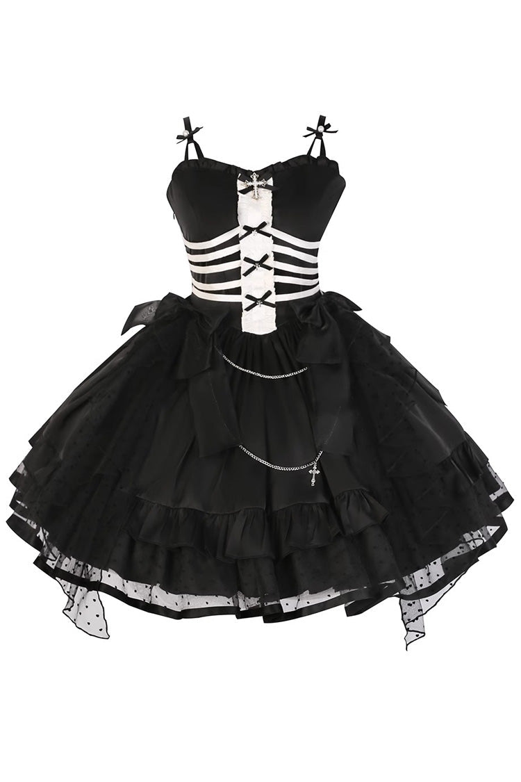 Black Prisoner Illusion Long Sleeves Multi-layer Ruffle Bowknot Gothic Princess Lolita Jsk Dress - Product - 3