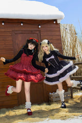 [Winter's Wish] Double-Layered Jacquard Bowknot Furry Sweet Lolita Jsk Dress 2 Colors - Product - 4