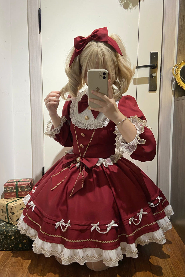 Red [Miss Flando of the New Year] Long Sleeves Ruffled Bow Sweet Lolita Dress - Product - 4