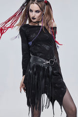 Black Gothic Off-The-Shoulder Graphic-Print Asymmetric Design Splicing Mesh Women's Dress - Product - 2