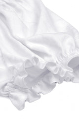 White Short Puff Sleeves Ruffled Neckline Lace Lace-Up Women's Gothic Blouse - Product - 17