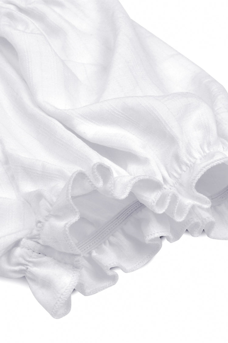 White Short Puff Sleeves Ruffled Neckline Lace Lace-Up Women's Gothic Blouse - Product - 17