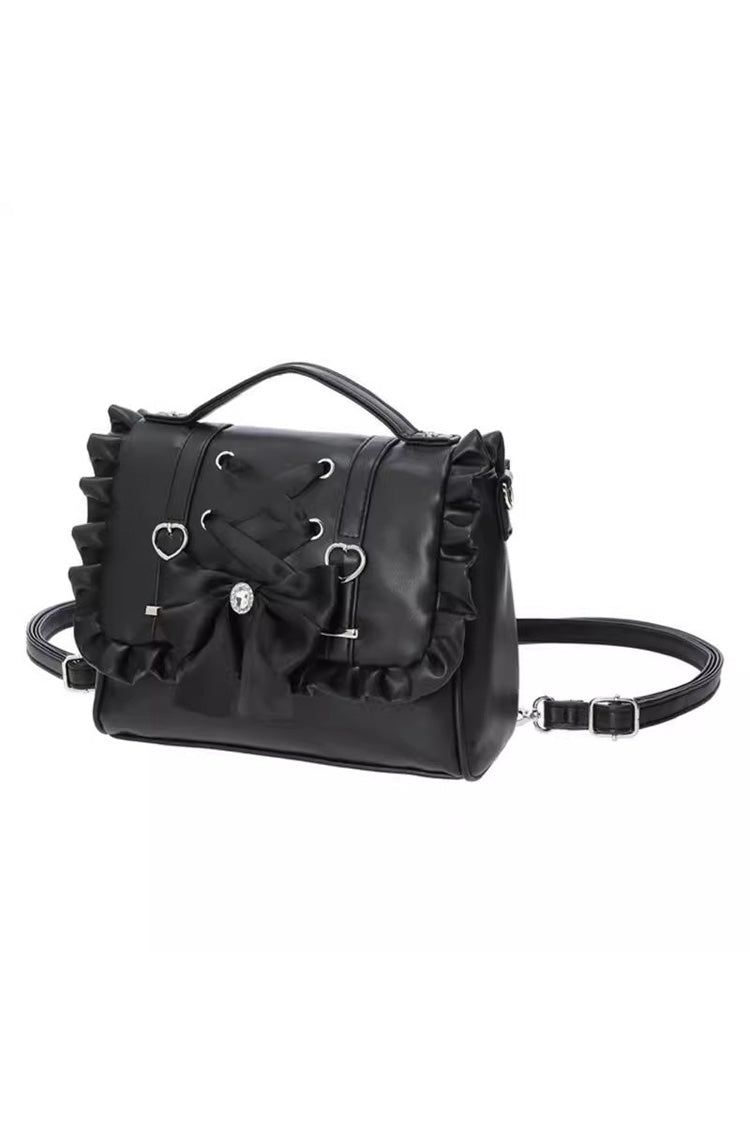 Sweet Ruffle Bowknot Lace-Up Lolita Handbag 3 Colors - Black - 4