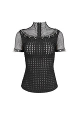 Black Mesh Rings Short Sleeved Womens Punk Top - Product - 7