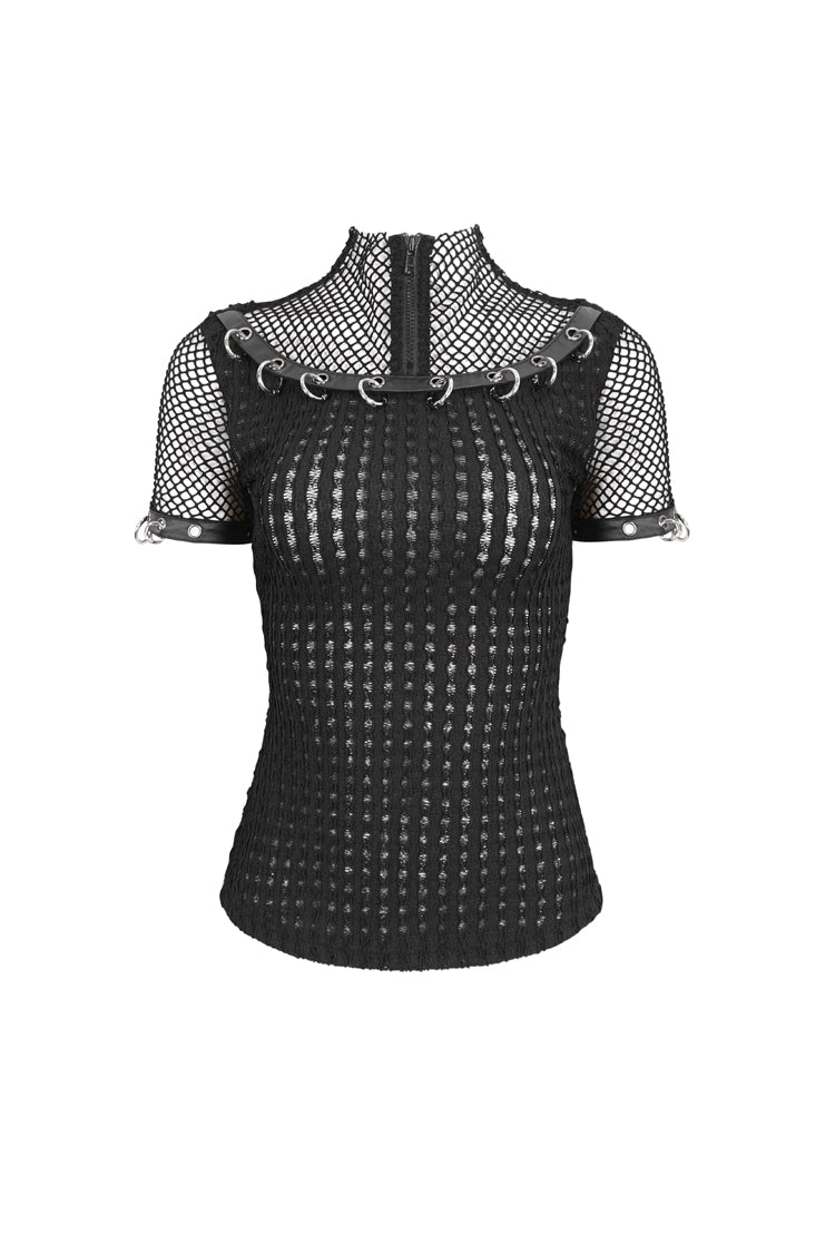 Black Mesh Rings Short Sleeved Womens Punk Top - Product - 7