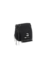 Black Asymmetric Metal Chain Ripped Zip Denim Women's Punk Shorts - Product - 7