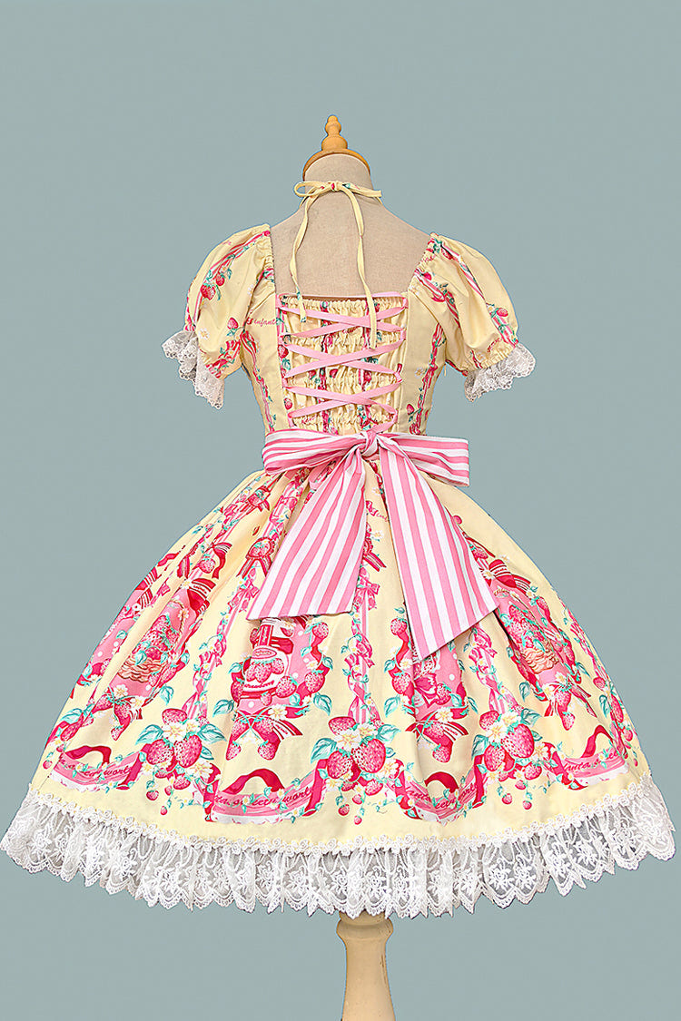 [Strawberry Chef] Short Sleeves Print Bowknot Lace Sweet Lolita Dress 4 Colors - Product - 15