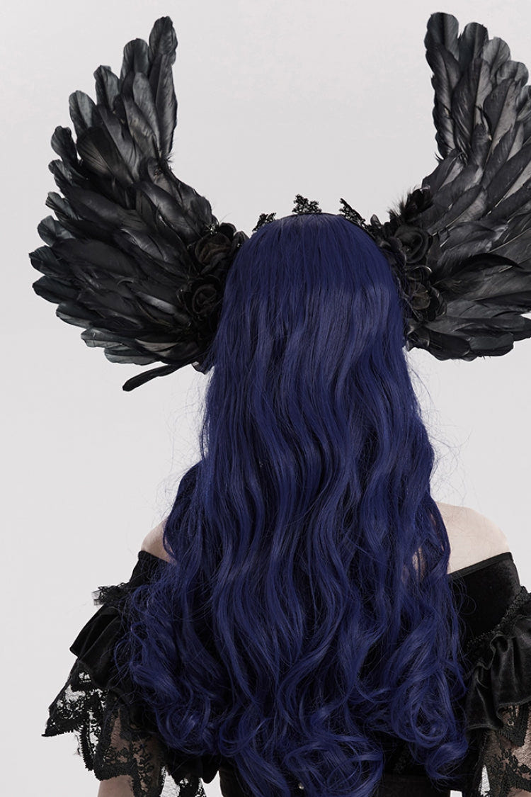 Black Lace Faux Feather Wing Women's Gothic Headwear - Product - 3