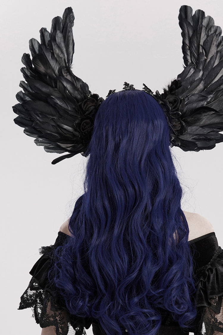 Black Lace Faux Feather Wing Women's Gothic Headwear - Product - 3