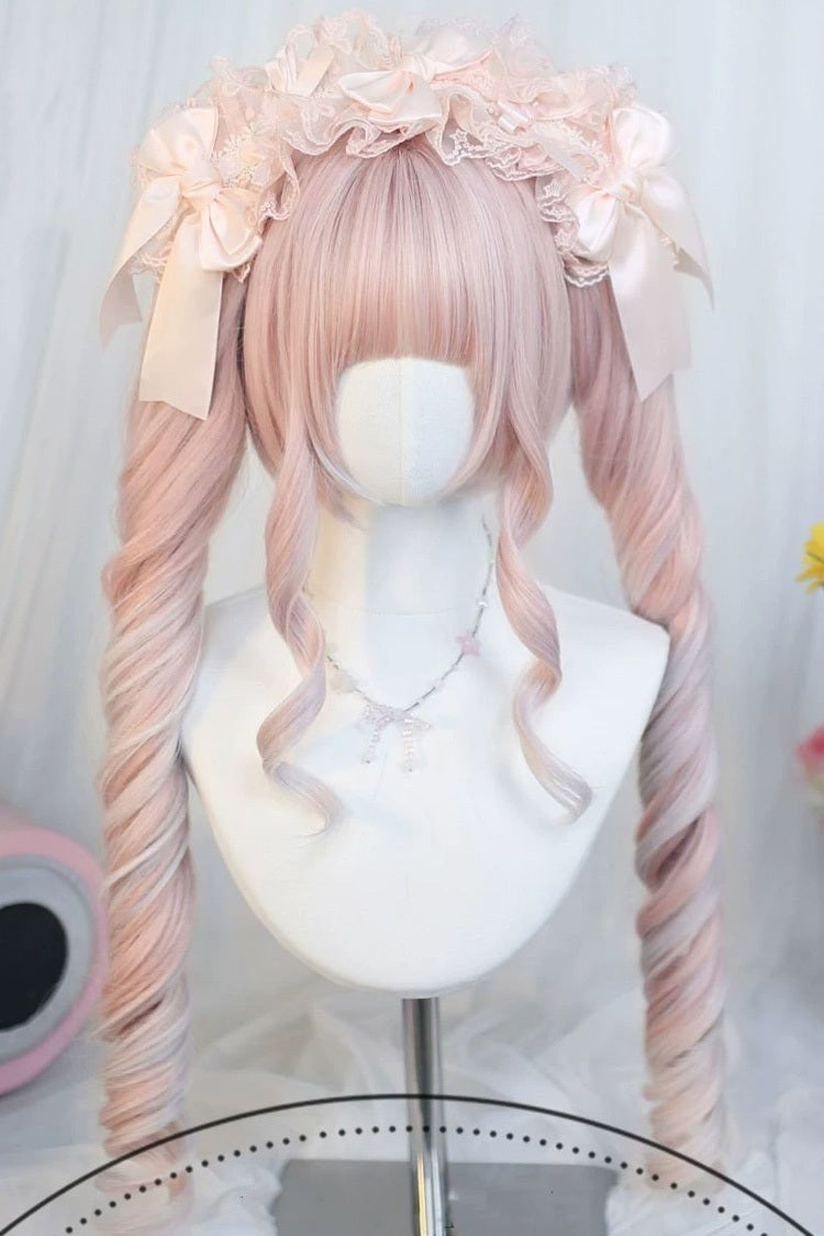 Long Roman Ringlet Curls with Twin Pigtails Sweet Lolita Wig Set 4 Colors - Sakura-Pink - 2