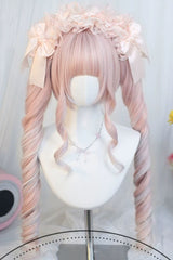 Long Roman Ringlet Curls with Twin Pigtails Sweet Lolita Wig Set 4 Colors - Sakura-Pink - 2