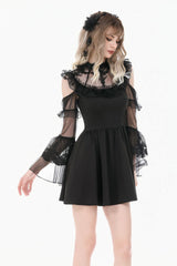 Black Cut-Out Multi-Layered Ruffled Long Trumpet Sleeves Sheer Mesh Splice Lace Lace-Up Women's Gothic Dress - Product - 5