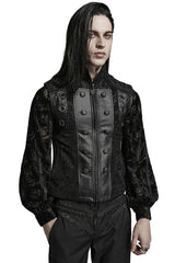Men's Stand Collar Jacquard Print Stitching Metal Ring Decoration Gothic Vest 2 Colors - Product - 14