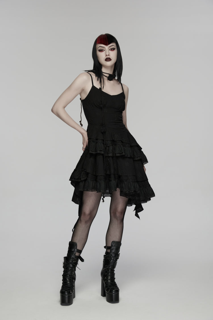 Black Embroidered loral Embroidered Asymmetric Women's Gothic Jsk Dress raduation Dress - Product - 4