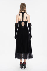 Black Lace Up Lace Hem Slip Long Women's Gothic Dres - Product - 5
