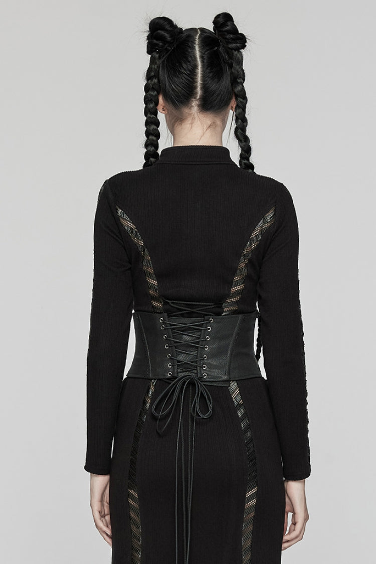 Black Lace-Up Buckle Women's Punk Underbust Corset - Product - 3
