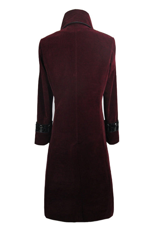 Gothic Wine Western Fashion Patchwork Plum Patterned Velveteen Mens Coat - Product - 6