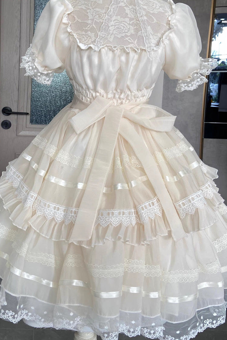 Ivory Jewel Ballet Doll Ruffle Hanayome Bowknot Lace Sweet Elegant Lolita Dress - Product - 6