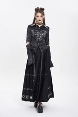 Black Lapel Collar Long Sleeves Print Lace-Up Cutout Women's Punk Blouse - Product - 11