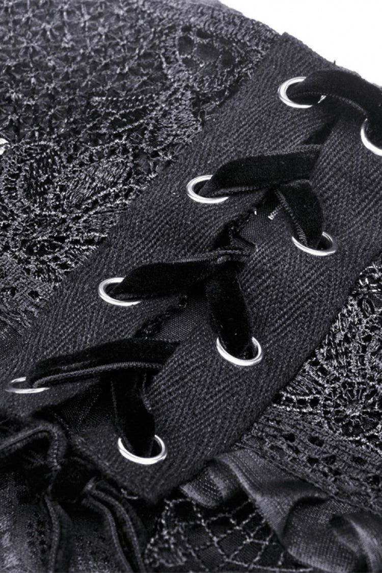 Black Ruffled Floral Embroidered Lace-Up Women's Gothic Corset - Product - 15