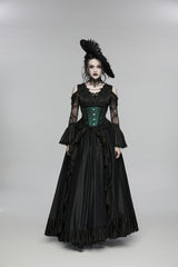 Black/Green Jacquard Lace-Up Slim Women's Gothic Tassels Corset - Product - 2
