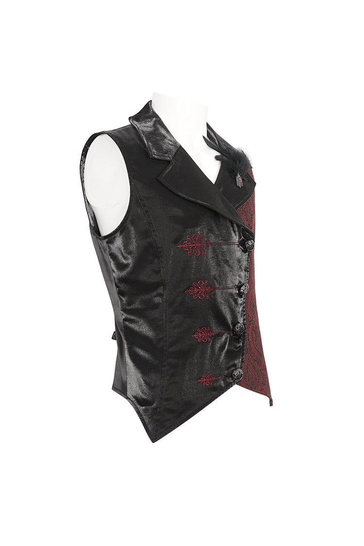Black/Red Embossed Feather Men's Gothic Waistcoat - Product - 9