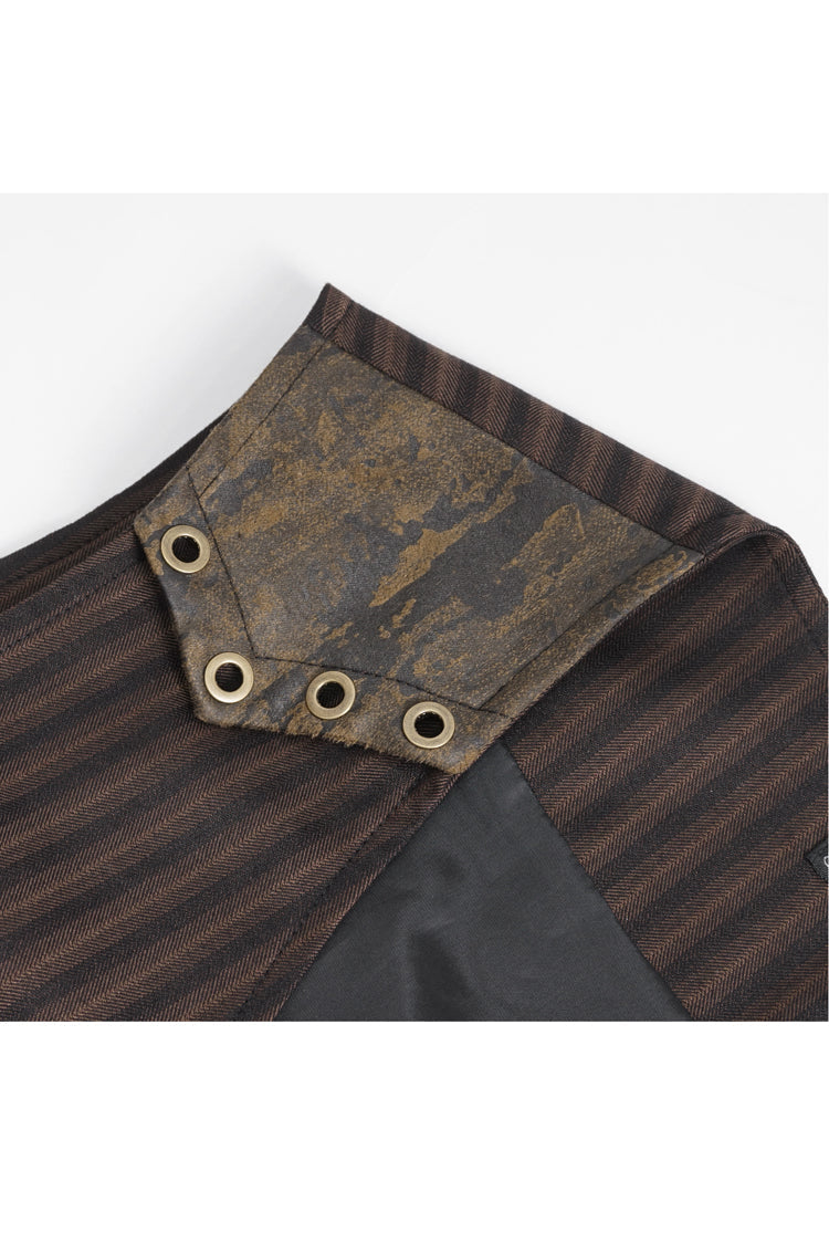 Brown Striped V Collar Stitching Slim Men's Gothic Vest - Product - 8
